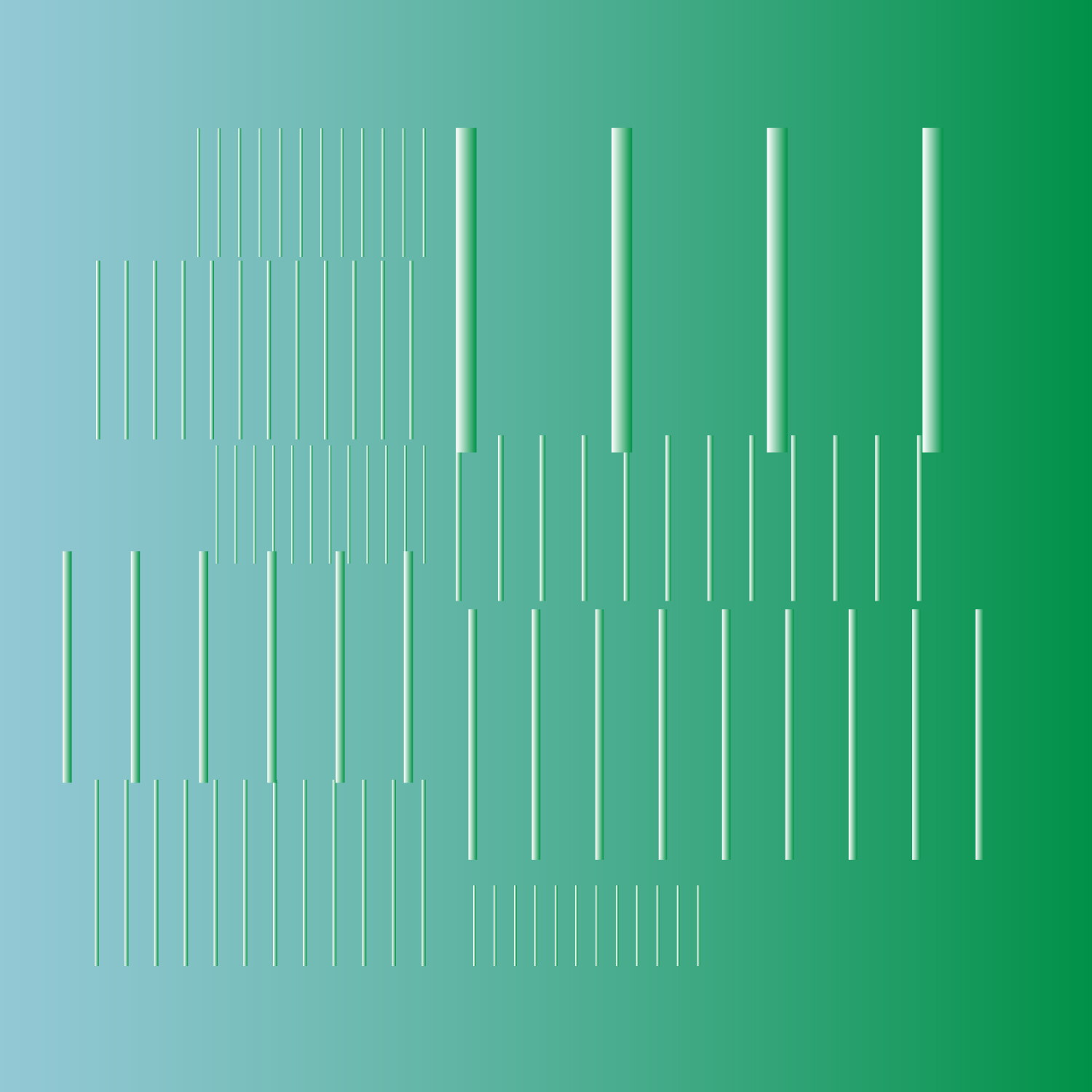 Image of a green color gradient with abstract cylindrical shapes of various colors.