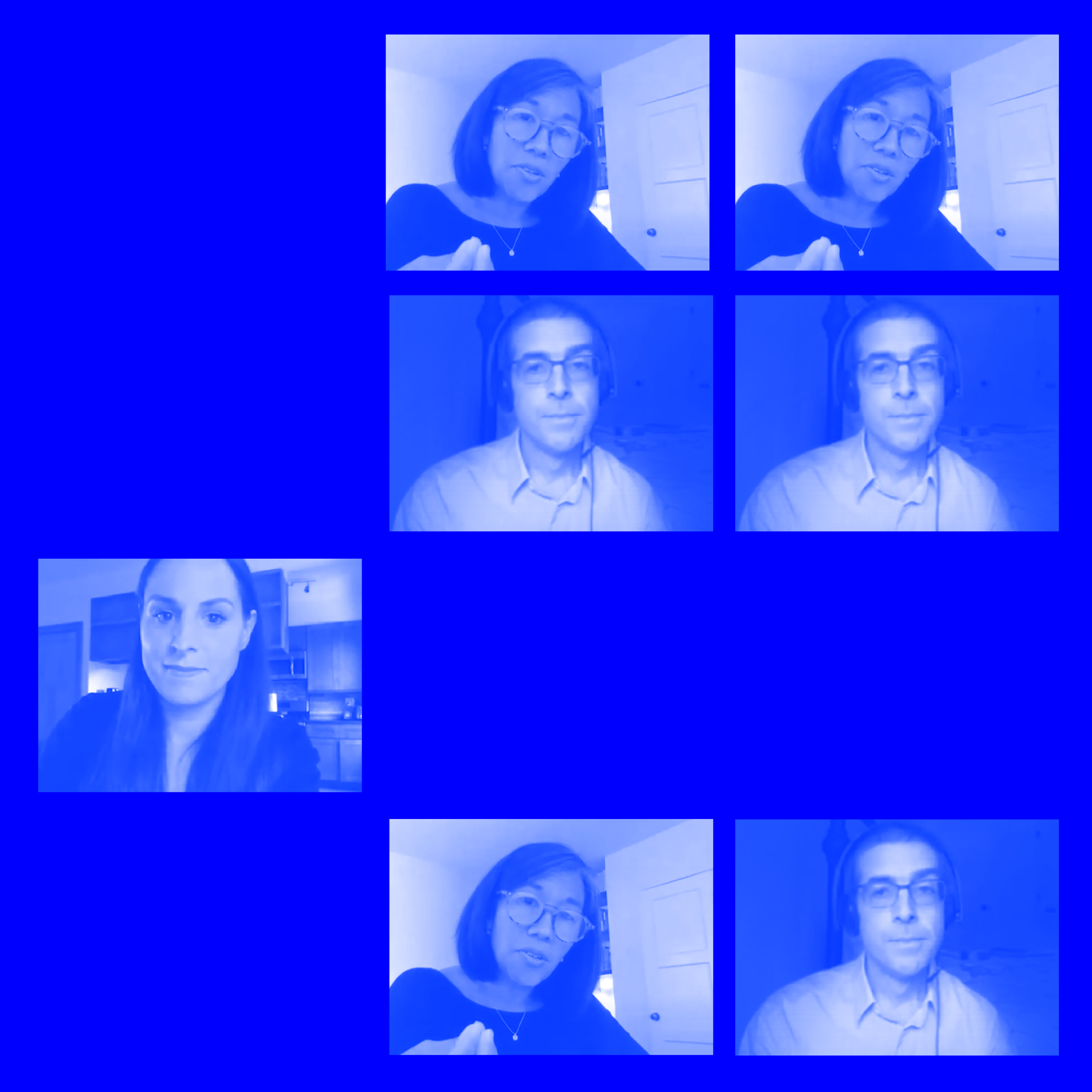Grid of 7 stills of event speakers in video call